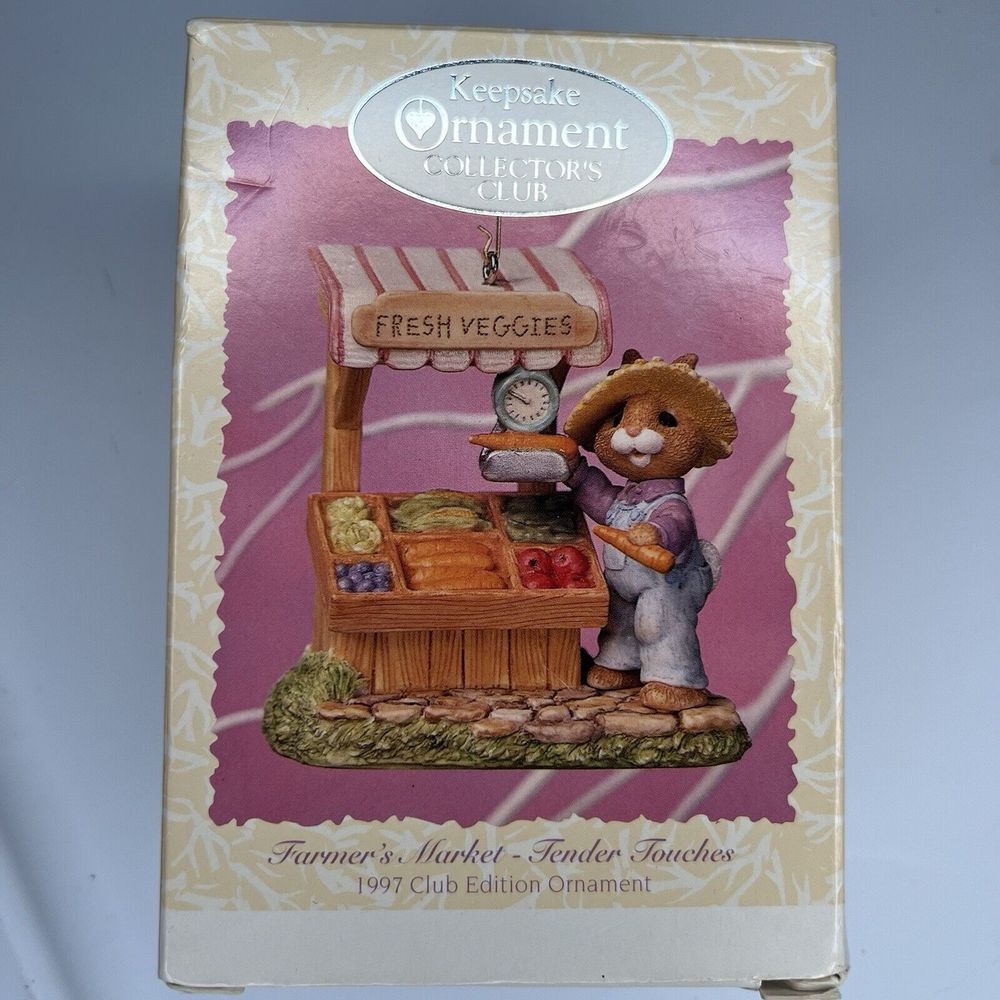 1997 Hallmark Keepsake Rabbit Farmers Market - Tender Touches Christmas Ornament